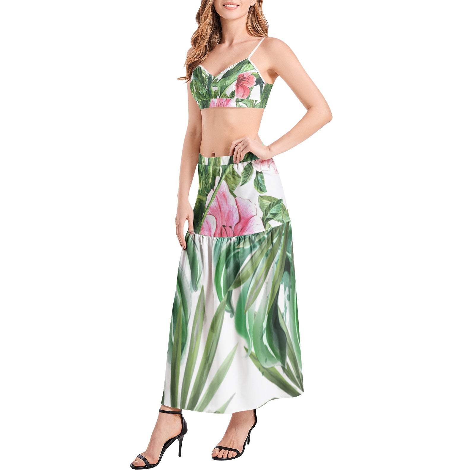 Women's Bralette Top and High Slit Thigh Skirt Set