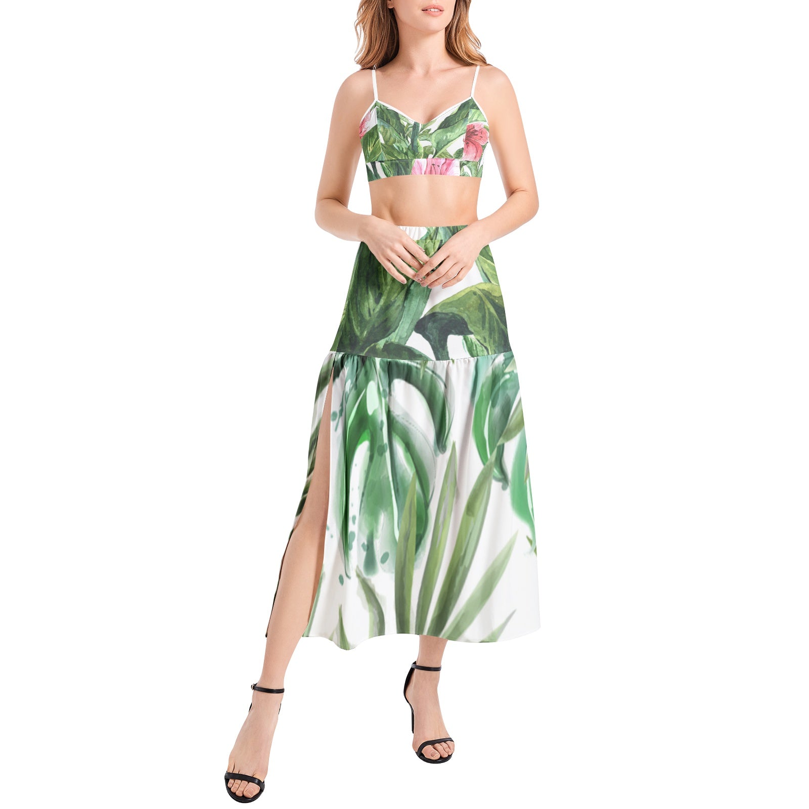 Women's Bralette Top and High Slit Thigh Skirt Set